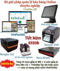 Combo 38. Trọn bộ máy + 2 năm sử dụng phần mềm VinPOS365 cho Shop cà phê, trà sữa, quán ăn, đồ ăn nhanh. Tặng thêm 1 năm sử dụng
